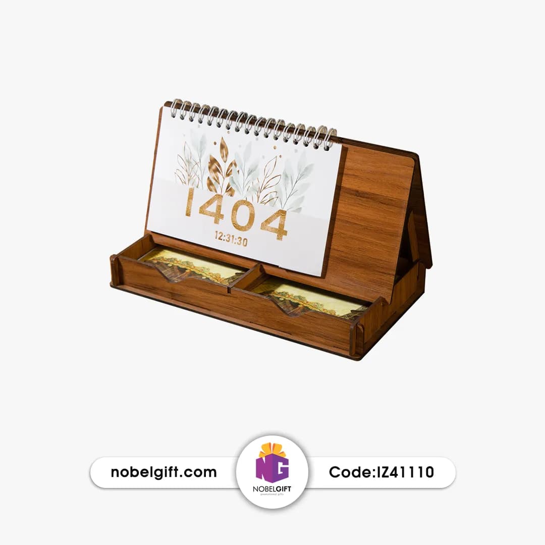 تقویم رومیزی 1404 چوبی دو یادداشت تبلیغاتی