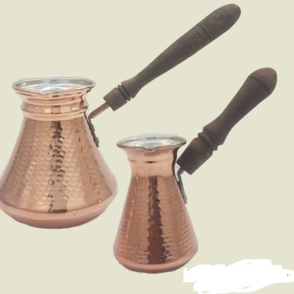 قهوه جوش مسی بزرگ طرح ارمنی دسته چوبی