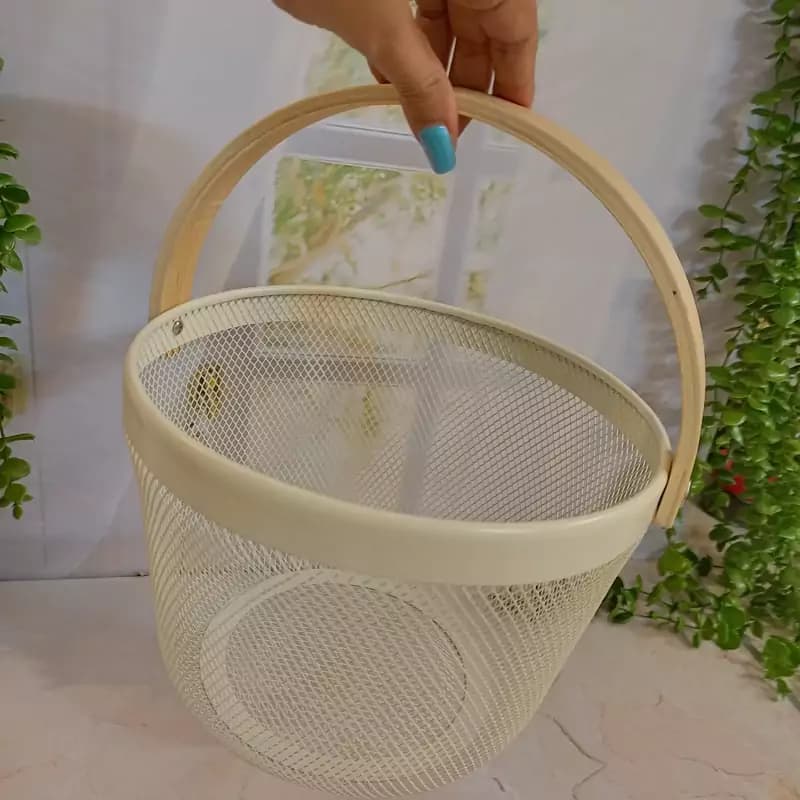 سبد فلزی ایکیا طرح دایره با دسته چوبی وارداتی — تصویر ۷