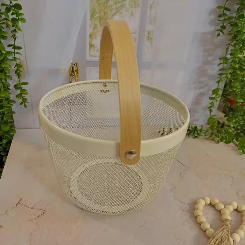 سبد فلزی ایکیا طرح دایره با دسته چوبی وارداتی — تصویر ۵