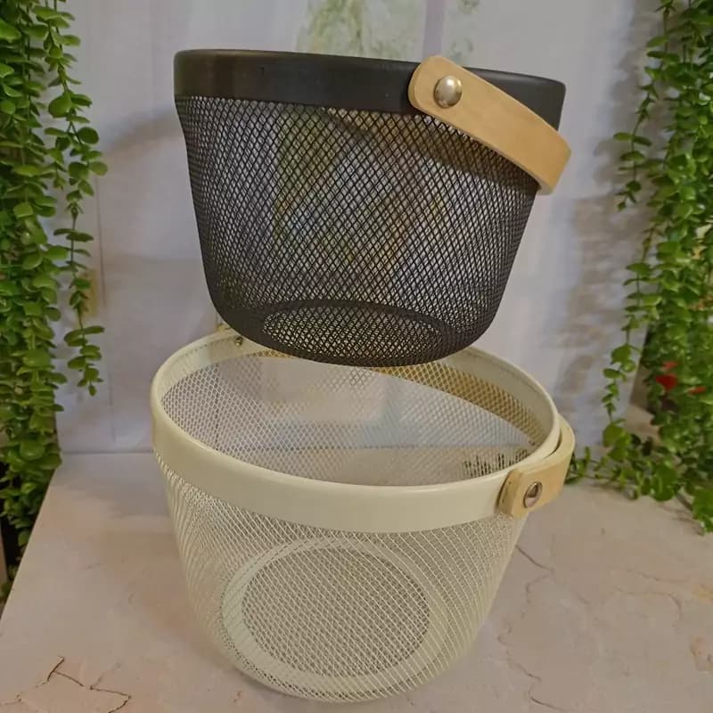 سبد فلزی ایکیا طرح دایره با دسته چوبی وارداتی
