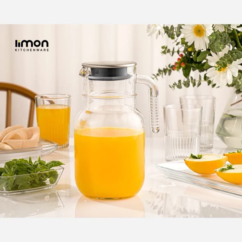 پارچ شیشه ای لیمون 1/5 لیتر درب استیل کد 237600