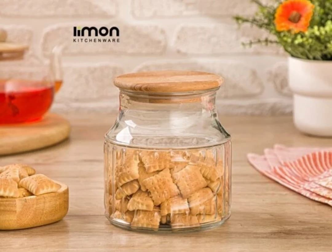 بانکه شیشه ای لیمون 800 میل درب چوبی کد 226359 — تصویر ۲