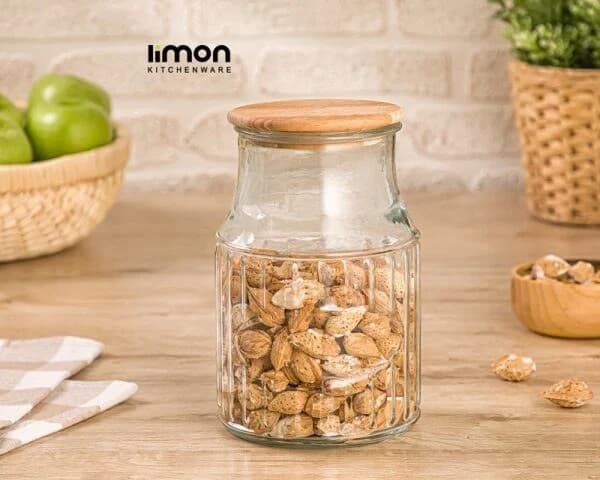 بانکه شیشه ای لیمون 1/2 لیتر درب چوبی کد 226159