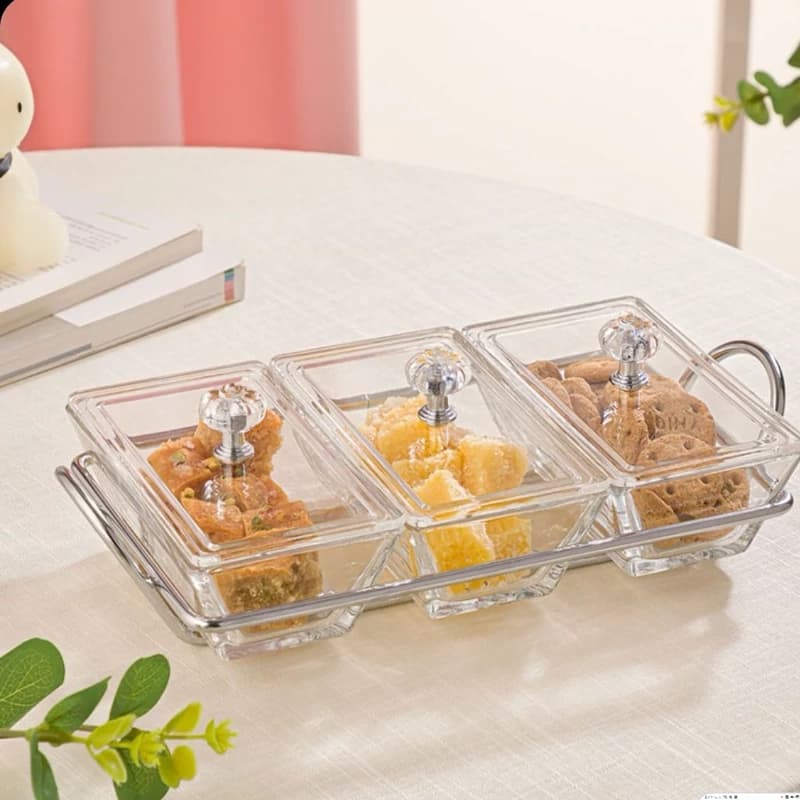 اردو خوری شیشه ای لیمون مستطیل 3 خانه کد 210400