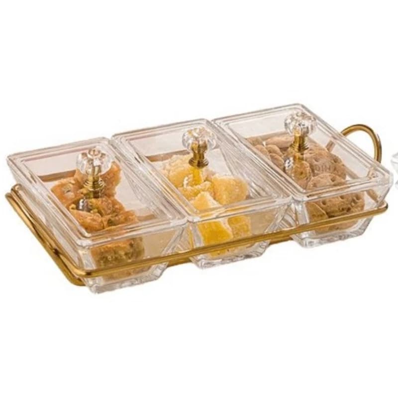اردو خوری شیشه ای لیمون مستطیل 3 خانه کد 210400 — تصویر ۲