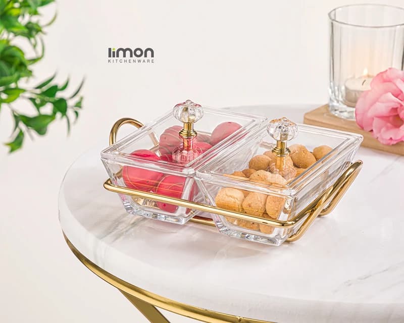اردو خوری شیشه ای لیمون مستطیل 2 خانه کد 210300 — تصویر ۲