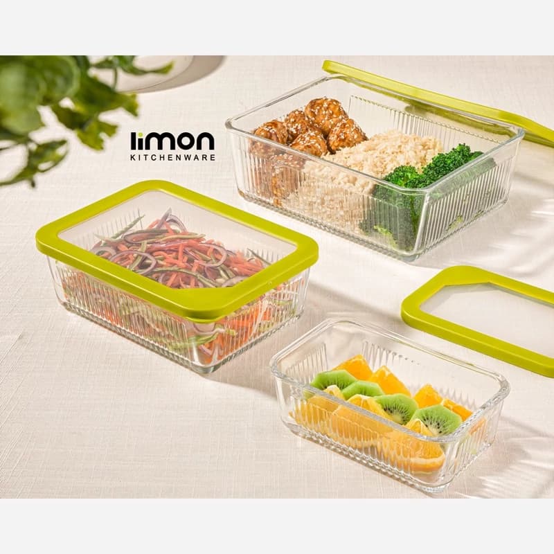 ظرف شیشه ای لیمون درب دار شیار دار 450 میل تک رنگ کد 209900 — تصویر ۲