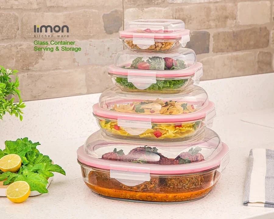 ست ظرف شیشه ای سرو لیمون 8 پارچه (الوان) کد 204935