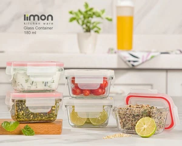 ظرف شیشه ای لیمون درب دار مستطیل 180 میل کد 244435