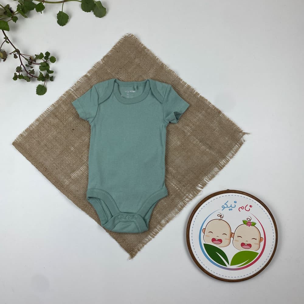 بادی نوزادی آستین کوتاه طرح ساده یقه گرد سبز سدری رنگ – 2 تا 6 ماه