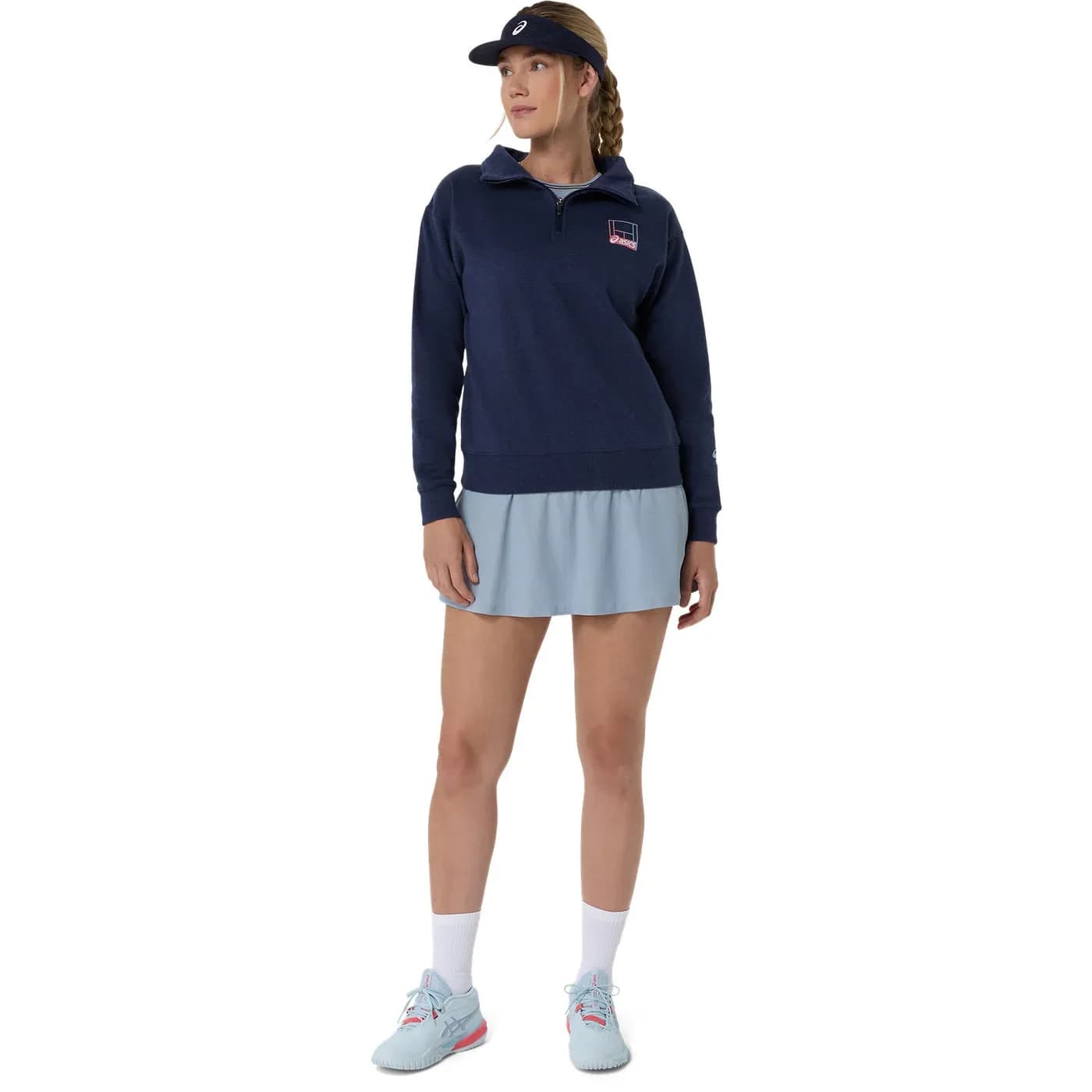 سویشرت ورزشی زنانه اسیکس ASICS Court Core Graphic Half Zip – سرمهای — تصویر ۲