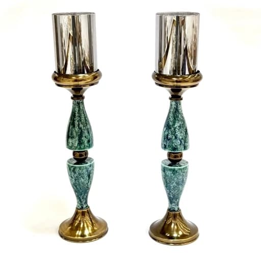 ست ساعت و شمعدان رنگ سبز کهکشانی آنتیک 2035 — تصویر ۴