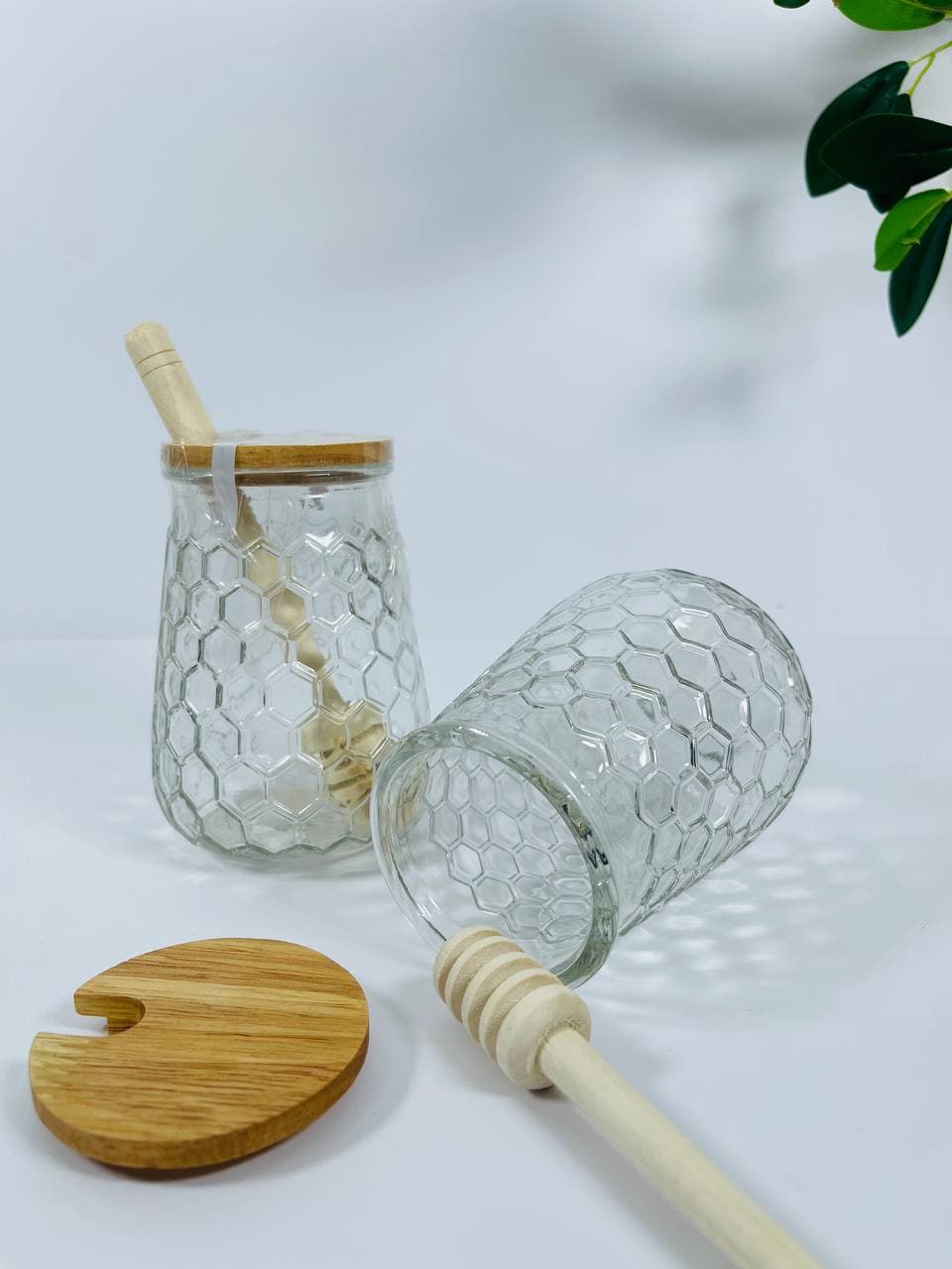 ظرف عسل پیرکس سر بامبو به همراه قاشق