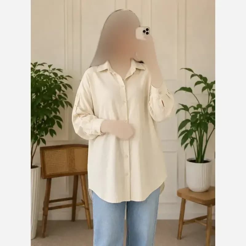 شومیز مانتوایی ساده لینن ترک تابستانه فری سایز — تصویر ۱۰