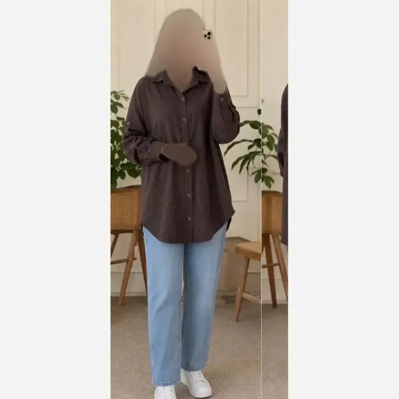 شومیز مانتوایی ساده لینن ترک تابستانه فری سایز — تصویر ۶