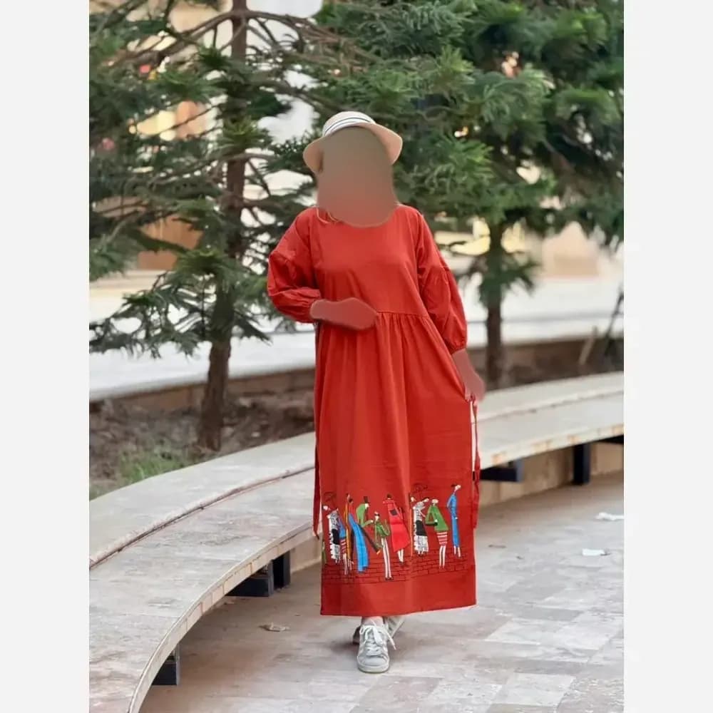 پیراهن لینن زنانه طرح سرخپوستی فری سایز قد 135 — تصویر ۷