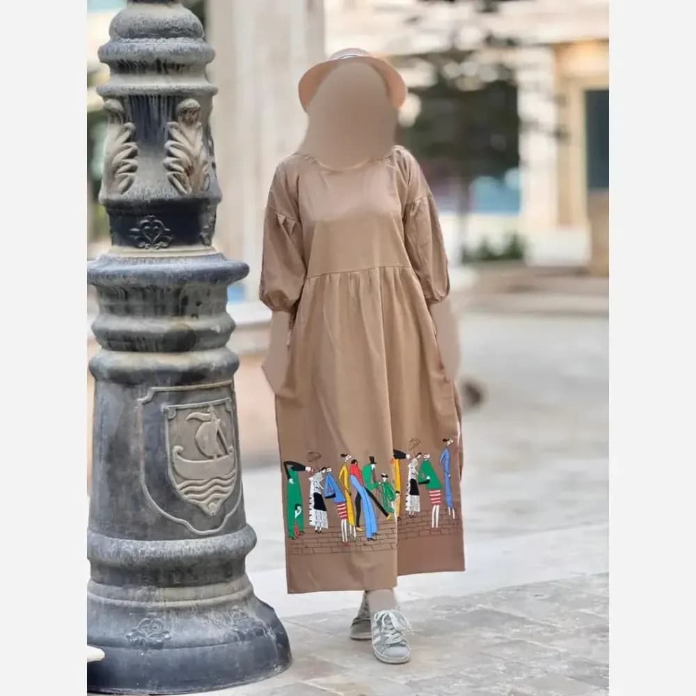 پیراهن لینن زنانه طرح سرخپوستی فری سایز قد 135 — تصویر ۵