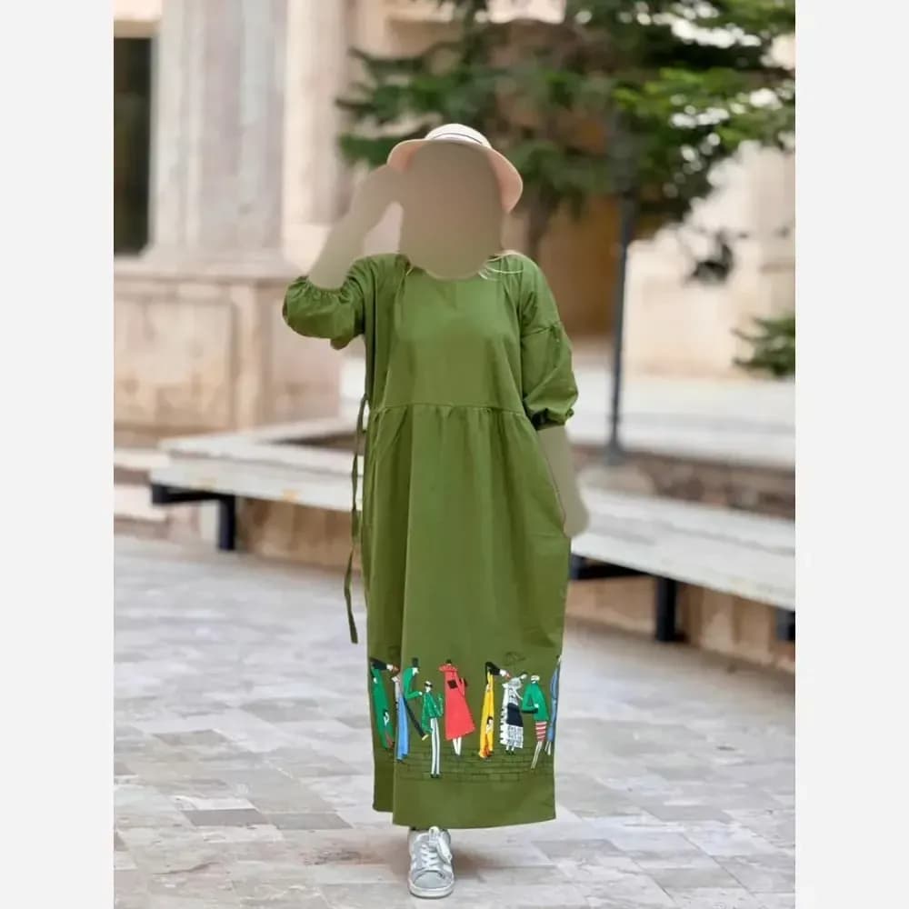 پیراهن لینن زنانه طرح سرخپوستی فری سایز قد 135 — تصویر ۴