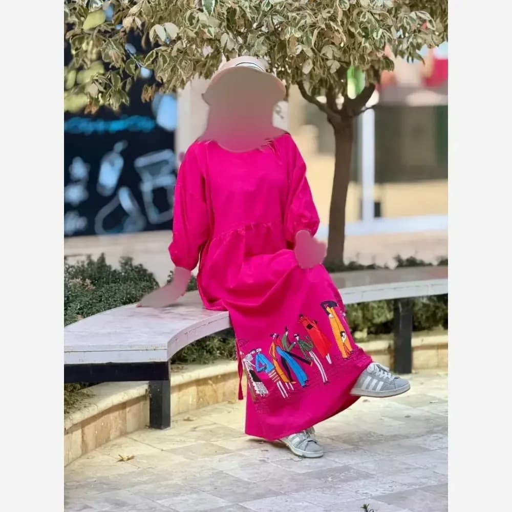 پیراهن لینن زنانه طرح سرخپوستی فری سایز قد 135 — تصویر ۸