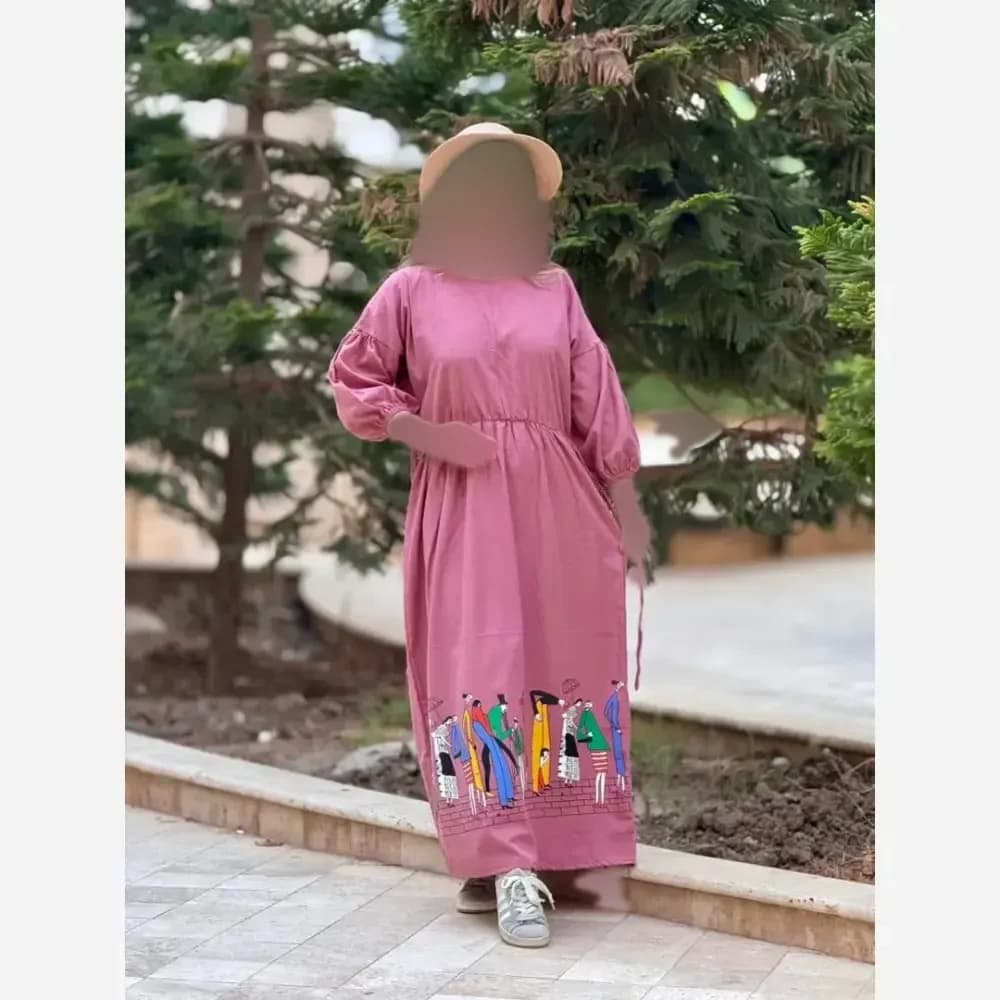 پیراهن لینن زنانه طرح سرخپوستی فری سایز قد 135 — تصویر ۲
