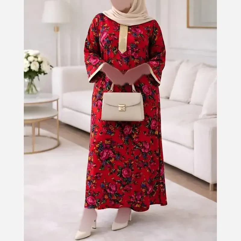کفتان نخی ساحلی پیراهن گلدار سنتی بلند خنک آستین بلند فری سایز — تصویر ۶