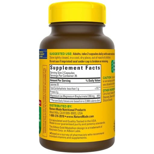 منیزیم گلیسینات 200 میلی گرم نیچرمید High Absorption Magnesium Glycinate Capsules 200 mg Nature Made — تصویر ۳