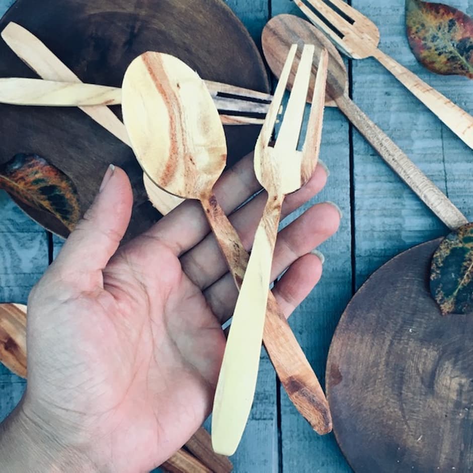 قاشق چنگال چوبی کد 516 — تصویر ۲