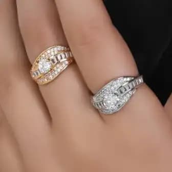 انگشتر زنانه/دخترانه مدل جواهری طلایی و نقره ای با سایزبندی کامل رنگ ثابت کد amp