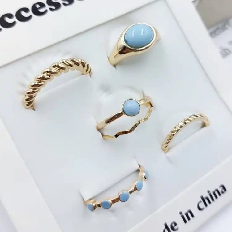 پک انگشتر زنانه 5 عددی فری سایز free size رنگ ثابت طلایی و نقره ای کد amp — تصویر ۶