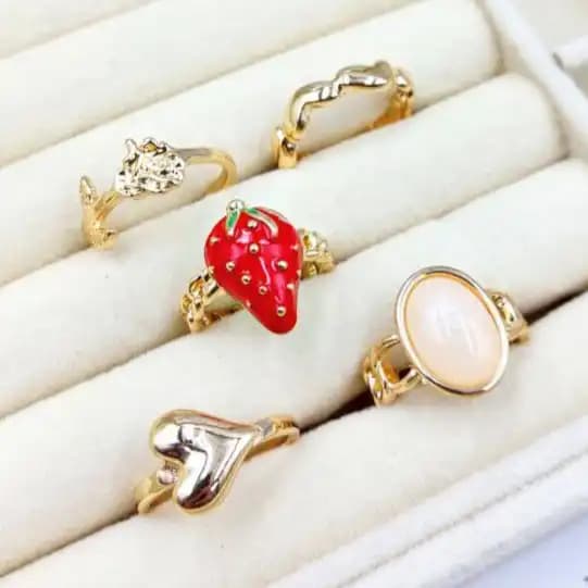 پک انگشتر زنانه 5 عددی فری سایز free size رنگ ثابت طلایی و نقره ای کد amp
