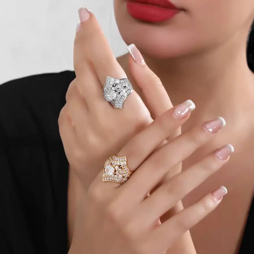 انگشتر زنانه/دخترانه فری سایز free size مدل جواهری مینیمال طلایی و نقره ای رنگ ثابت کد amp — تصویر ۲
