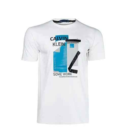 تیشرت Calvin Klein یقه گرد مردانه سفید طرح دار مدل 45196
