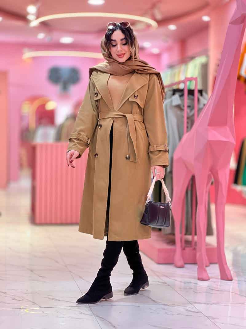 بارانی بلند چهاردکمه دو جیب کد 5385 — تصویر ۷