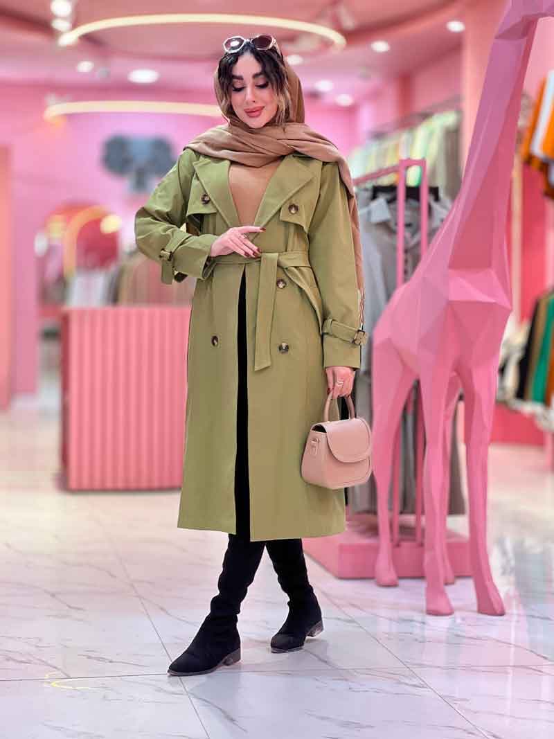 بارانی بلند چهاردکمه دو جیب کد 5385 — تصویر ۵