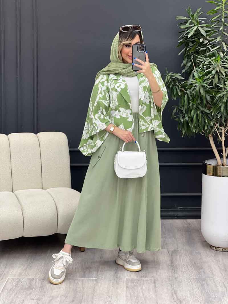 کت و دامن طرح دار دو دکمه کد 4845 — تصویر ۷