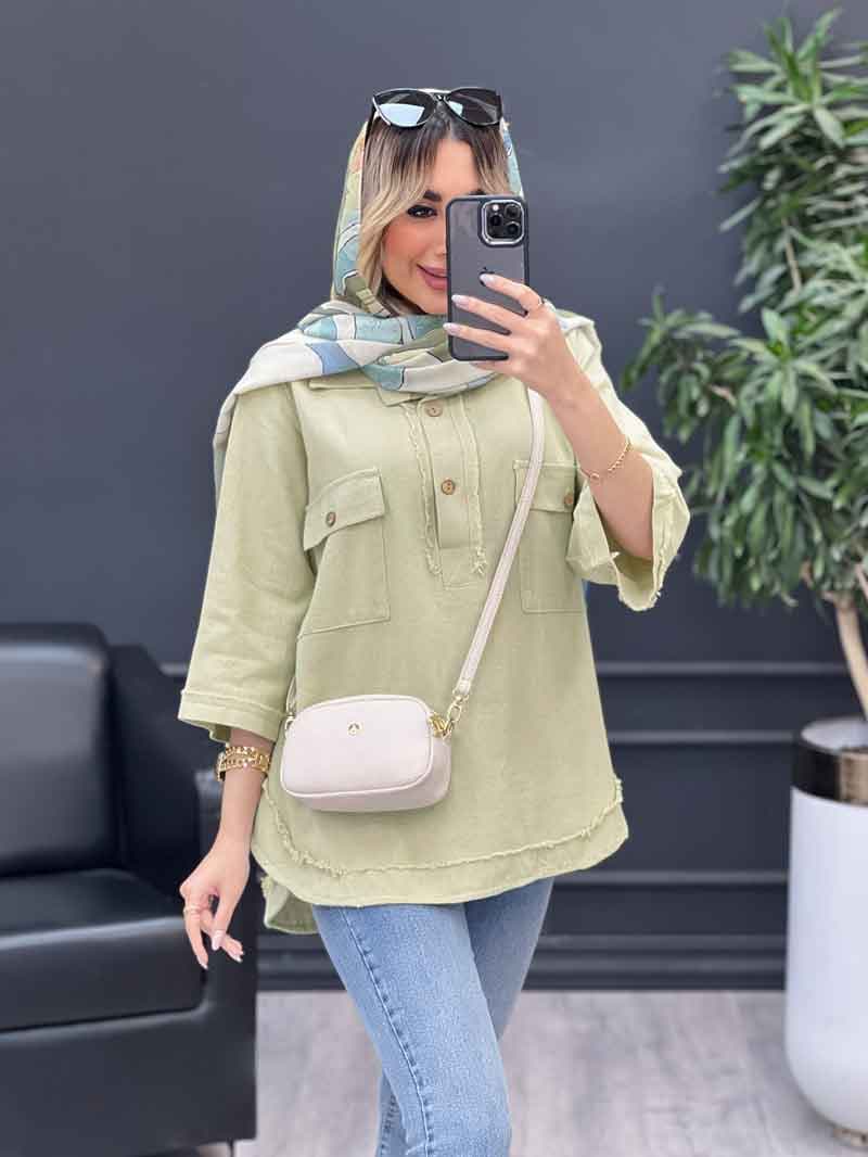 مانتو یقه دو دکمه دو جیب کد 4642 — تصویر ۲