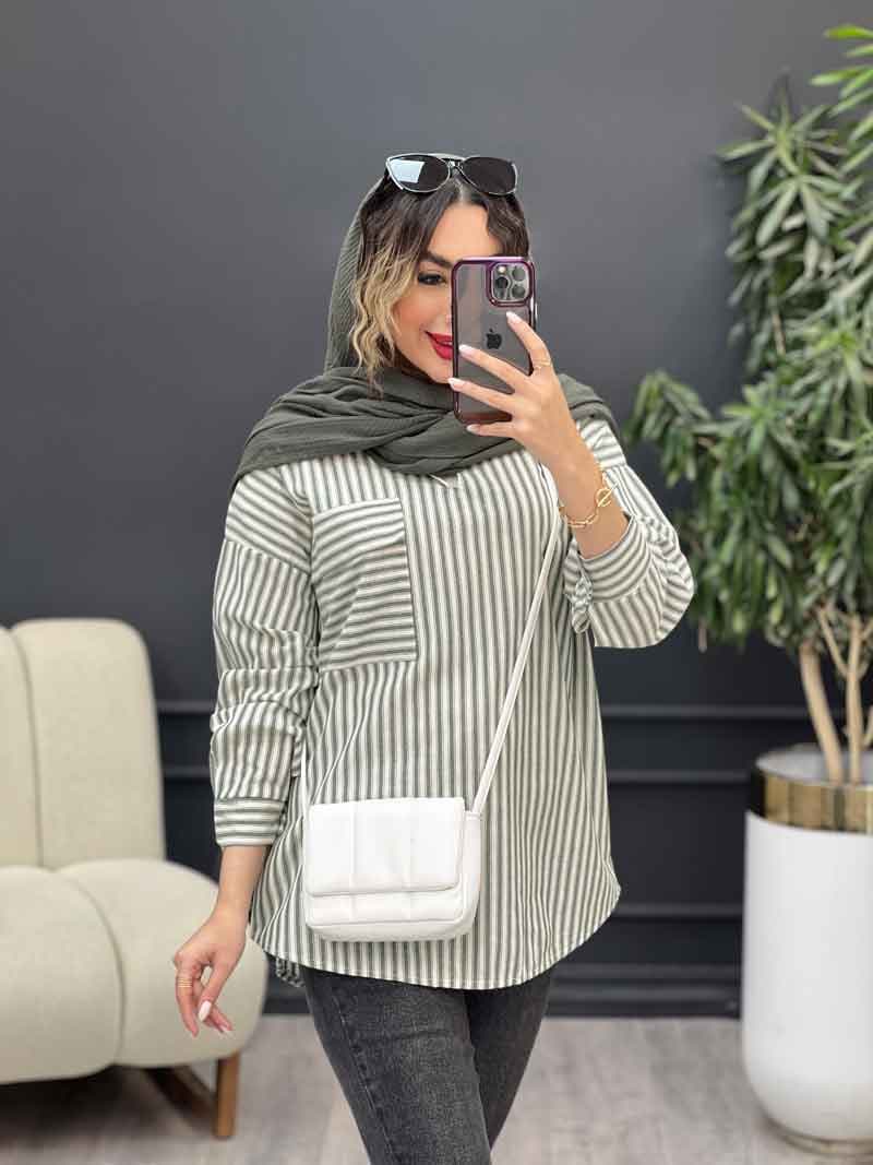 مانتو راه راه تک جیب آیرا کد 5170 — تصویر ۳