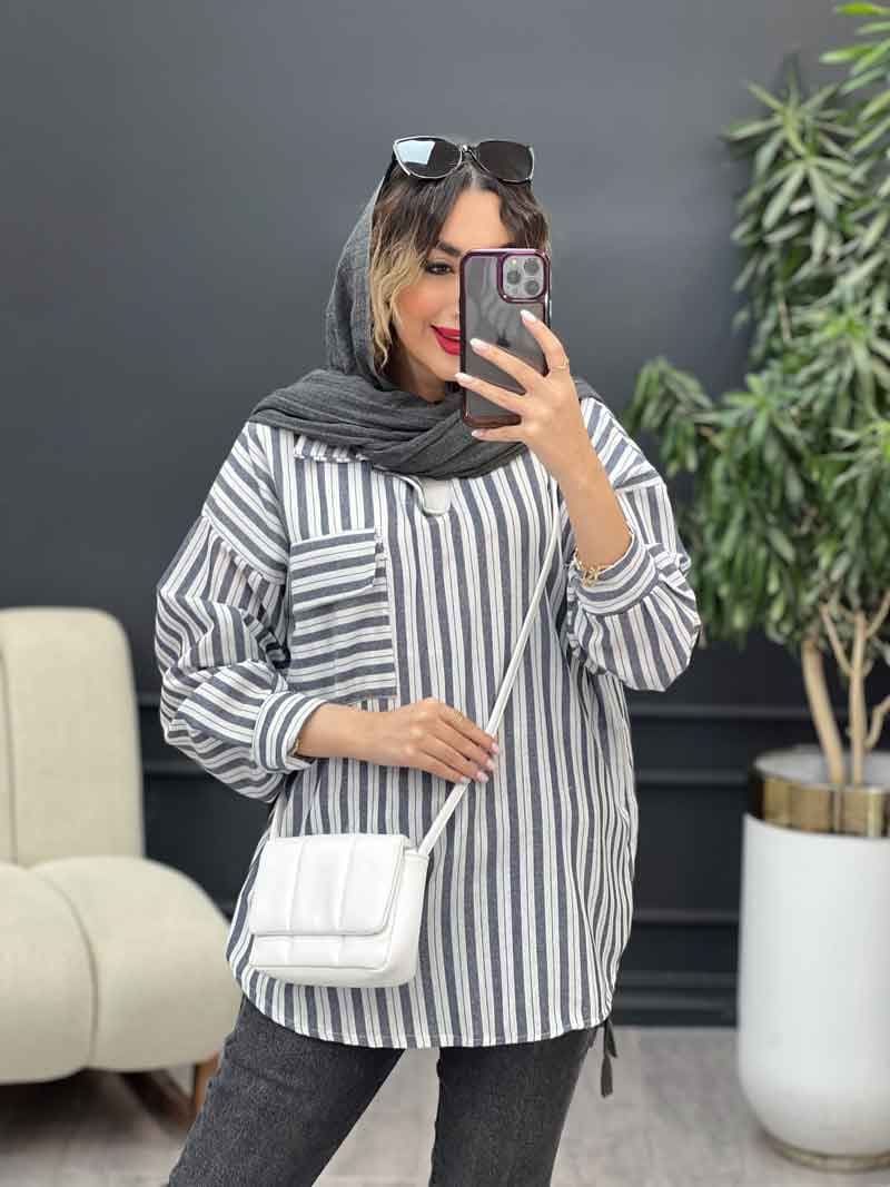 مانتو راه راه تک جیب آیرا کد 5170 — تصویر ۵