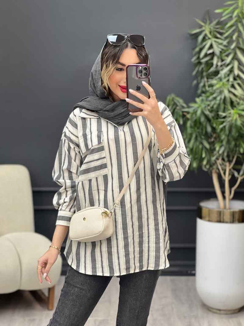 مانتو راه راه تک جیب آیرا کد 5170 — تصویر ۶