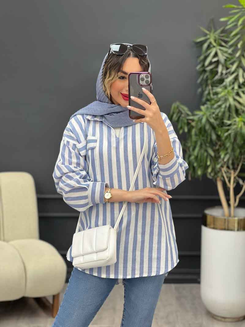 مانتو راه راه تک جیب آیرا کد 5170 — تصویر ۲