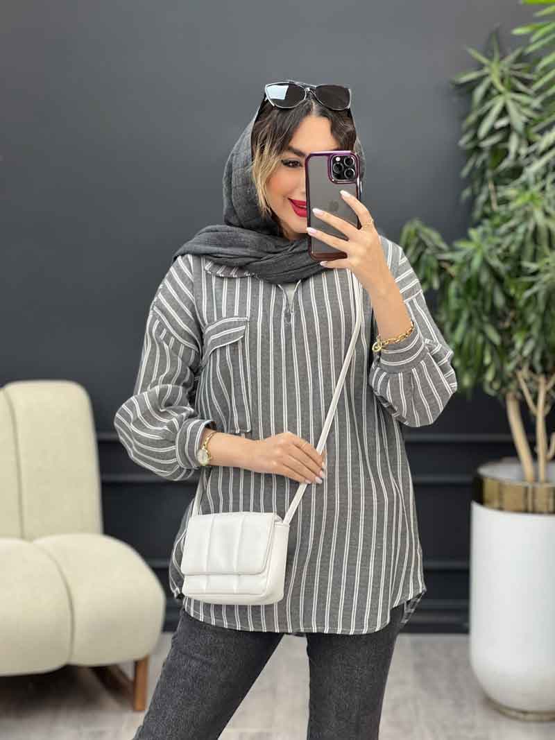 مانتو راه راه تک جیب آیرا کد 5170 — تصویر ۸