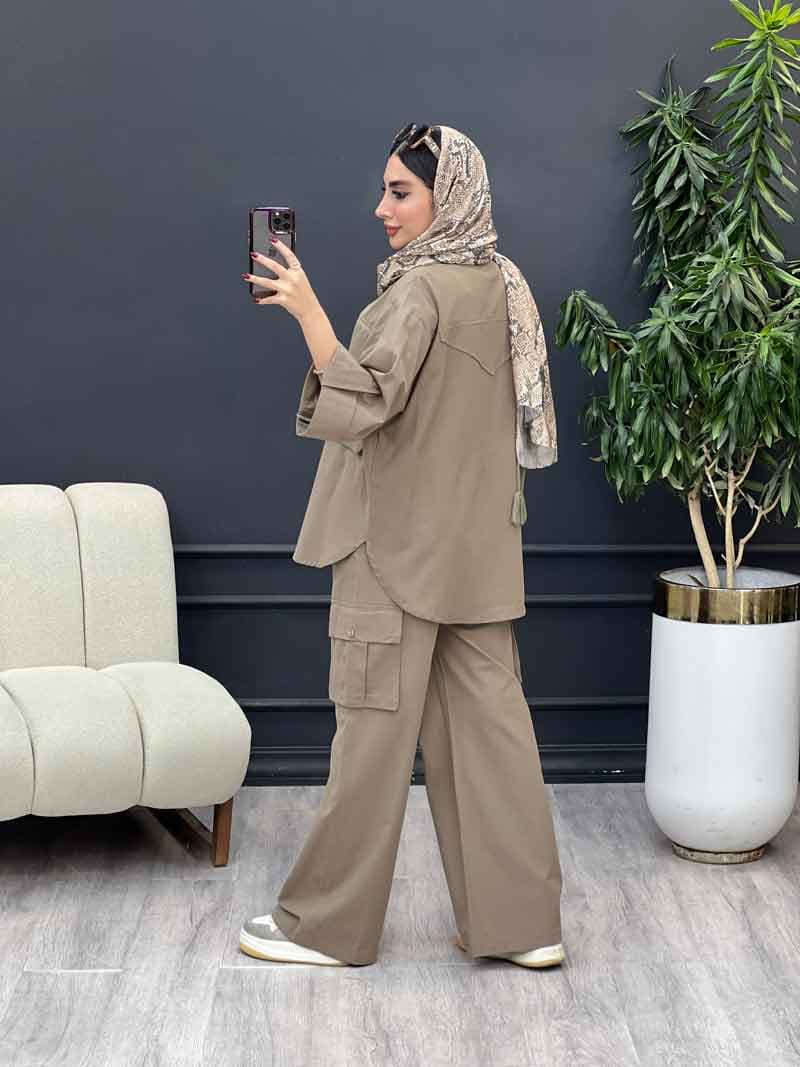 ست مانتو و شلوار کارگو برش دار کد 5349 — تصویر ۷