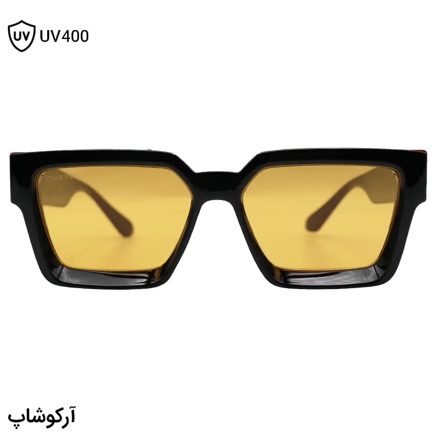 عینک شب LOUIS VUITTON طرح میلیونر با فریم مشکی براق، مستطیلی شکل و لنز نارنجی رنگ مدل M96006WN — تصویر ۳