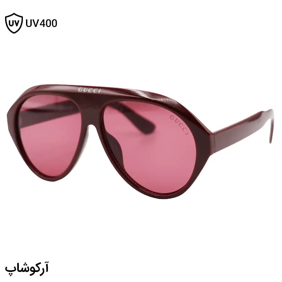 عینک دید در شب ترند گوچی با فریم شکل خلبانی، رنگ قرمز و لنز قرمز رنگ مدل ZN3607