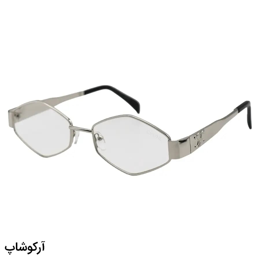 عینک ترند سلین (CELINE) با فریم شکل چندضلعی و هندسی، رنگ نقرهای و لنز بیرنگ و قابل تعویض مدل 8245