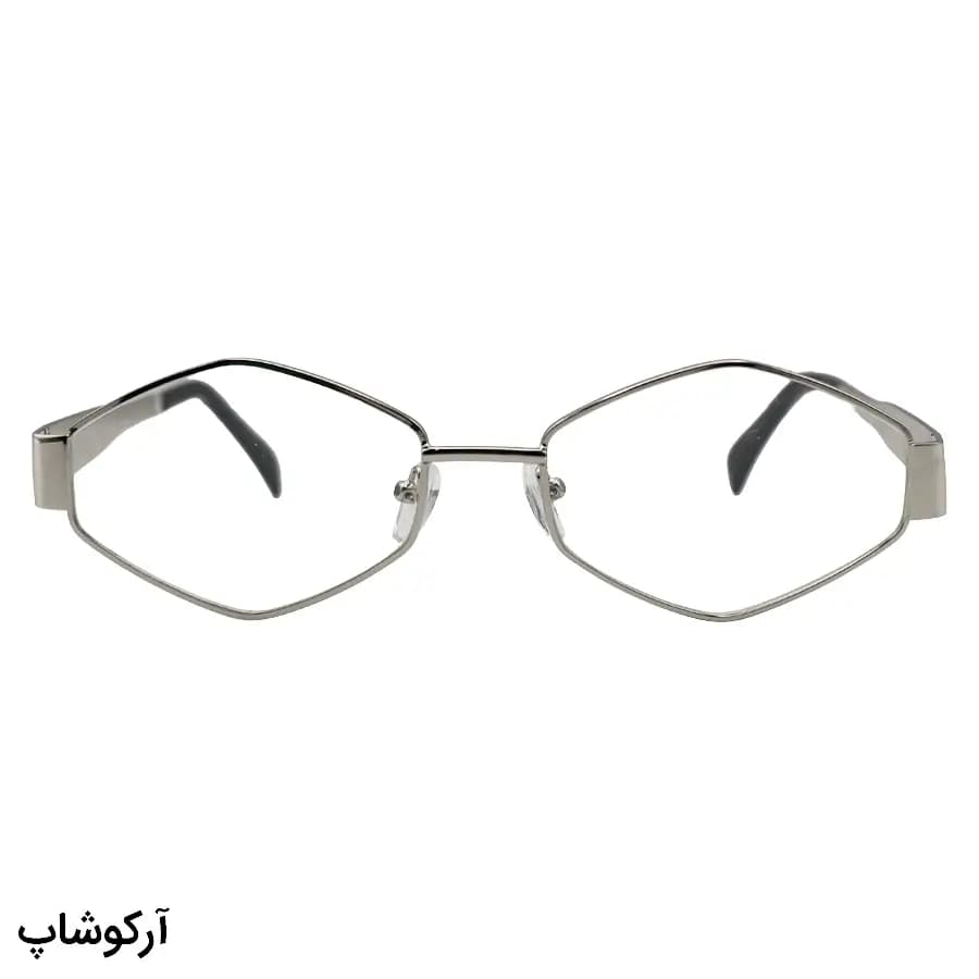 عینک ترند سلین (CELINE) با فریم شکل چندضلعی و هندسی، رنگ نقرهای و لنز بیرنگ و قابل تعویض مدل 8245 — تصویر ۳