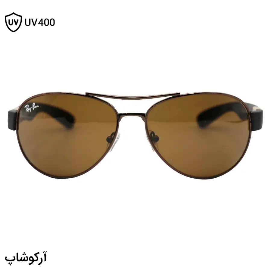 عینک آفتابی Ray-Ban با فریم شکل خلبانی، رنگ مسی، عدسی شیشهای و قهوهای تیره مدل RB3509 — تصویر ۲