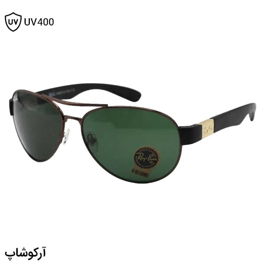 عینک آفتابی Ray-Ban با فریم شکل خلبانی، رنگ مسی، عدسی شیشهای و قهوهای تیره مدل RB3509 — تصویر ۸