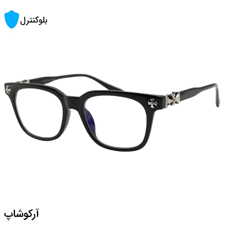 عینک بلوکنترل با فریم شکل مستطیلی، رنگ مشکی، برند کروم هارتز و لنز بلوکنترل کره‌ای برند SKY مدل 2273 — تصویر ۴